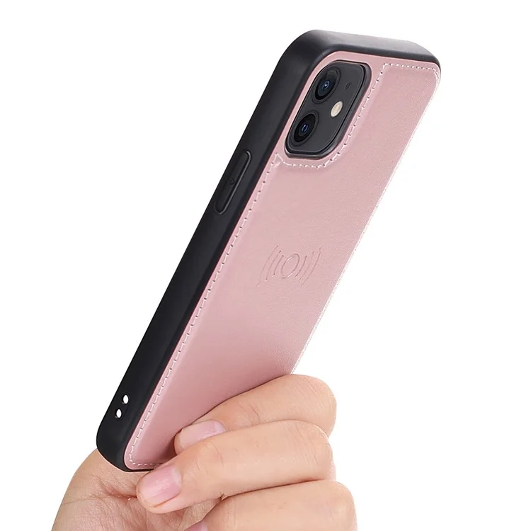 Série Hanman Miro2 Pour Iphone 12 Mini 5,4 Pouces PU en Cuir Support Flip Téléphone Magnétique Détachable Couverture de Portefeuille 2-en-1 - or Rose
