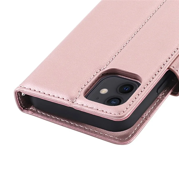 Série Hanman Miro2 Pour Iphone 12 Mini 5,4 Pouces PU en Cuir Support Flip Téléphone Magnétique Détachable Couverture de Portefeuille 2-en-1 - or Rose