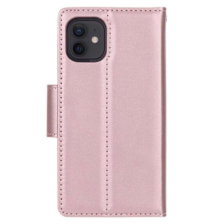 Série Hanman Miro2 Pour Iphone 12 Mini 5,4 Pouces PU en Cuir Support Flip Téléphone Magnétique Détachable Couverture de Portefeuille 2-en-1 - or Rose