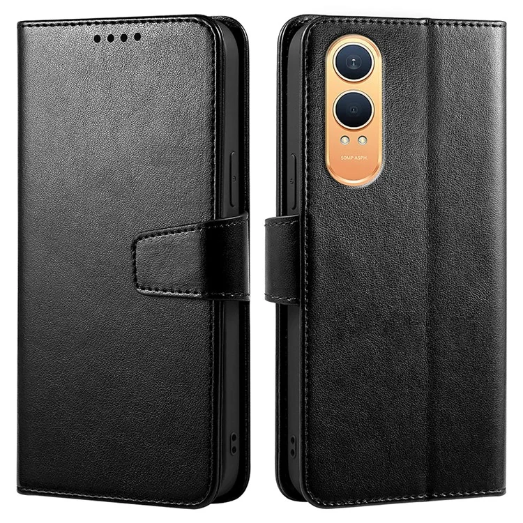 For OnePlus Nord CE4 Lite 5G / Oppo K12x 5G (China) Case Stand Card Holder Wallet Leather Phone Cover - Black