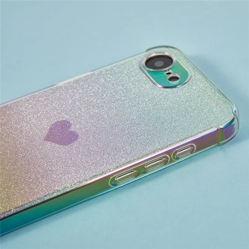 For iPhone 16e Case Heart Glitter Gradient TPU Phone Back Cover with Rhinestones Strap - Fantasy Black