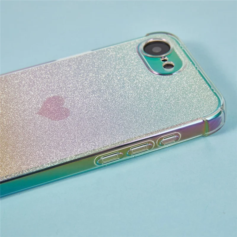 For iPhone 17e / 16e Case Heart Glitter Gradient TPU Phone Back Cover with Rhinestones Strap - Fantasy Gold