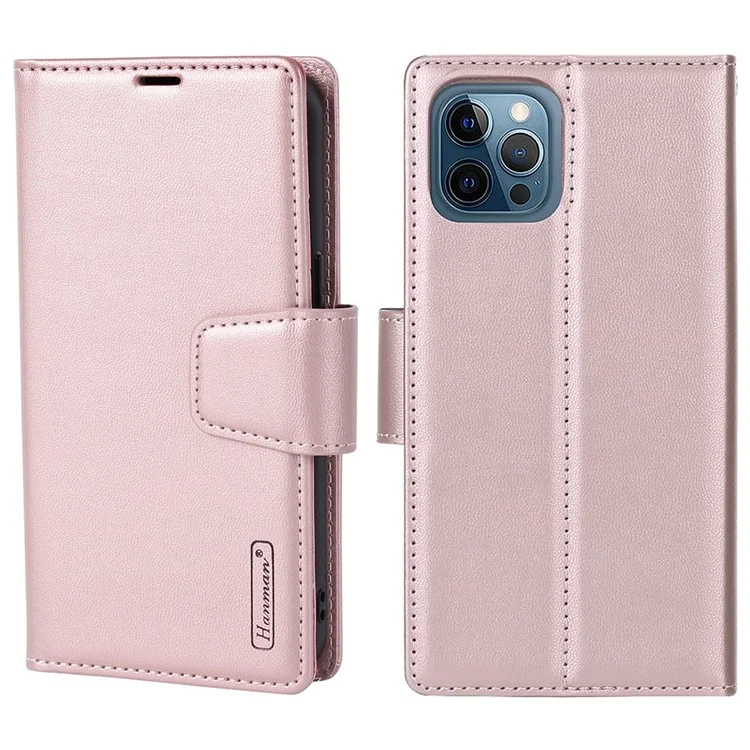 Série Hanman Miro2 Pour Iphone 12 Pro Max 6,7 Pouces PU en Cuir Couvercle Magnétique Détachement Détachable 2-en-1 Coire de Téléphone de Papite - or Rose