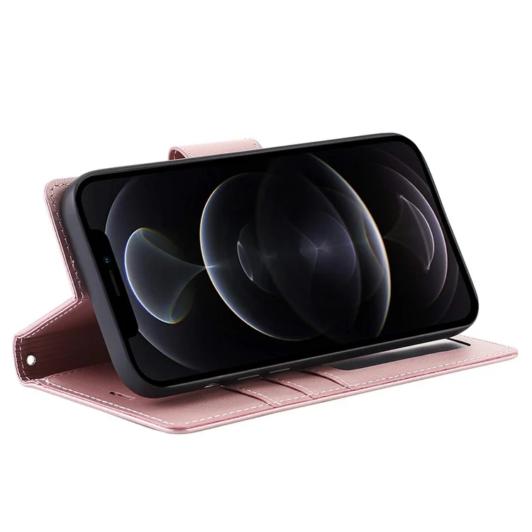 Série Hanman Miro2 Pour Iphone 12 Pro Max 6,7 Pouces PU en Cuir Couvercle Magnétique Détachement Détachable 2-en-1 Coire de Téléphone de Papite - or Rose