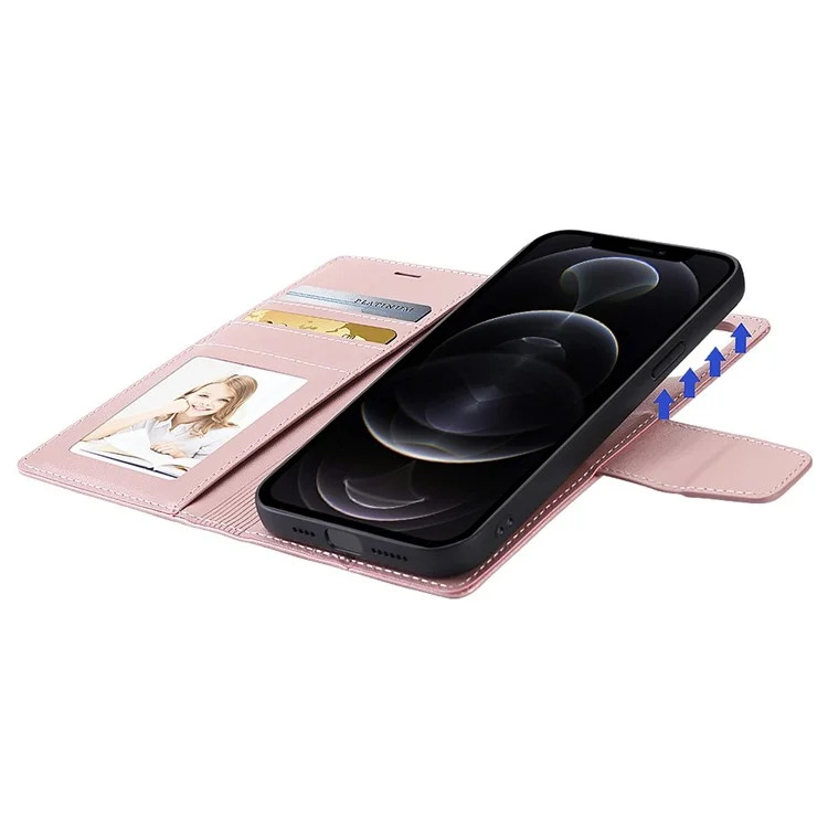 Série Hanman Miro2 Pour Iphone 12 Pro Max 6,7 Pouces PU en Cuir Couvercle Magnétique Détachement Détachable 2-en-1 Coire de Téléphone de Papite - or Rose
