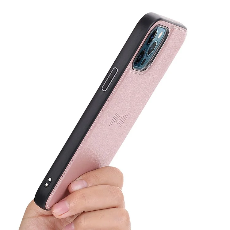 Série Hanman Miro2 Pour Iphone 12 Pro Max 6,7 Pouces PU en Cuir Couvercle Magnétique Détachement Détachable 2-en-1 Coire de Téléphone de Papite - or Rose