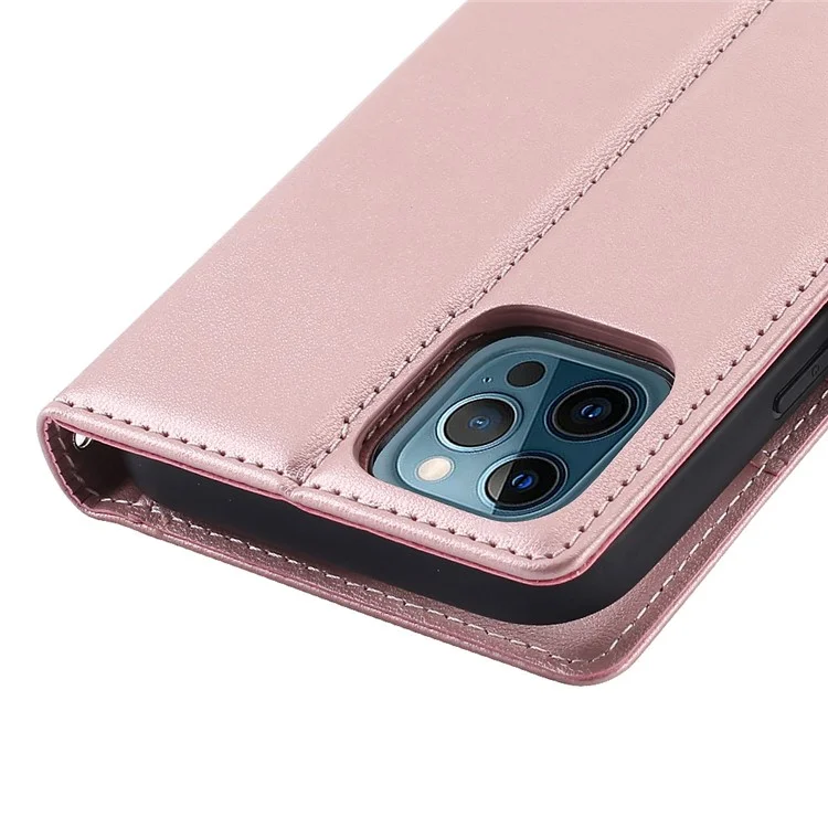 Série Hanman Miro2 Pour Iphone 12 Pro Max 6,7 Pouces PU en Cuir Couvercle Magnétique Détachement Détachable 2-en-1 Coire de Téléphone de Papite - or Rose