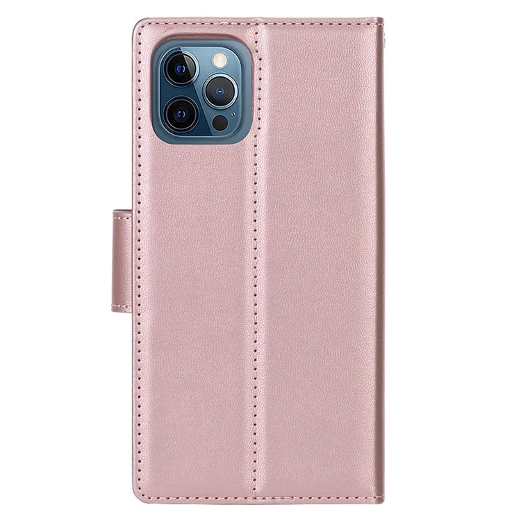 Série Hanman Miro2 Pour Iphone 12 Pro Max 6,7 Pouces PU en Cuir Couvercle Magnétique Détachement Détachable 2-en-1 Coire de Téléphone de Papite - or Rose
