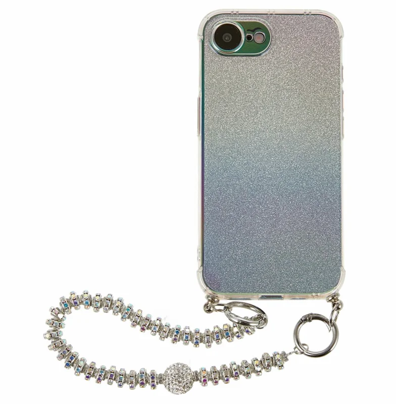 For iPhone 16e Case Gradient Glitter TPU Protective Phone Cover with Wrist Strap - Blue