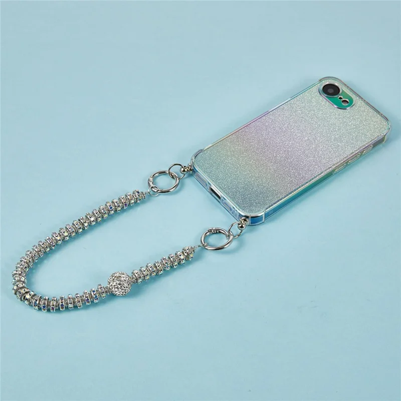 For iPhone 16e Case Gradient Glitter TPU Protective Phone Cover with Wrist Strap - Blue