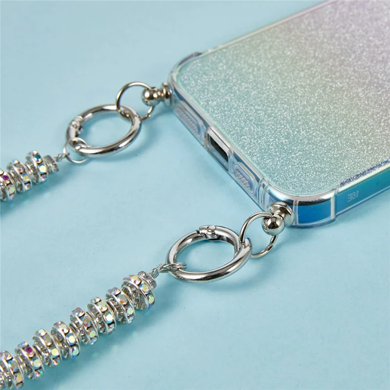 For iPhone 16e Case Gradient Glitter TPU Protective Phone Cover with Wrist Strap - Blue