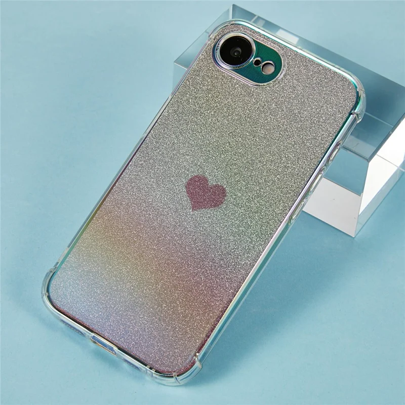 For iPhone 16e Case Heart Glitter Gradient TPU Phone Back Cover - Pink
