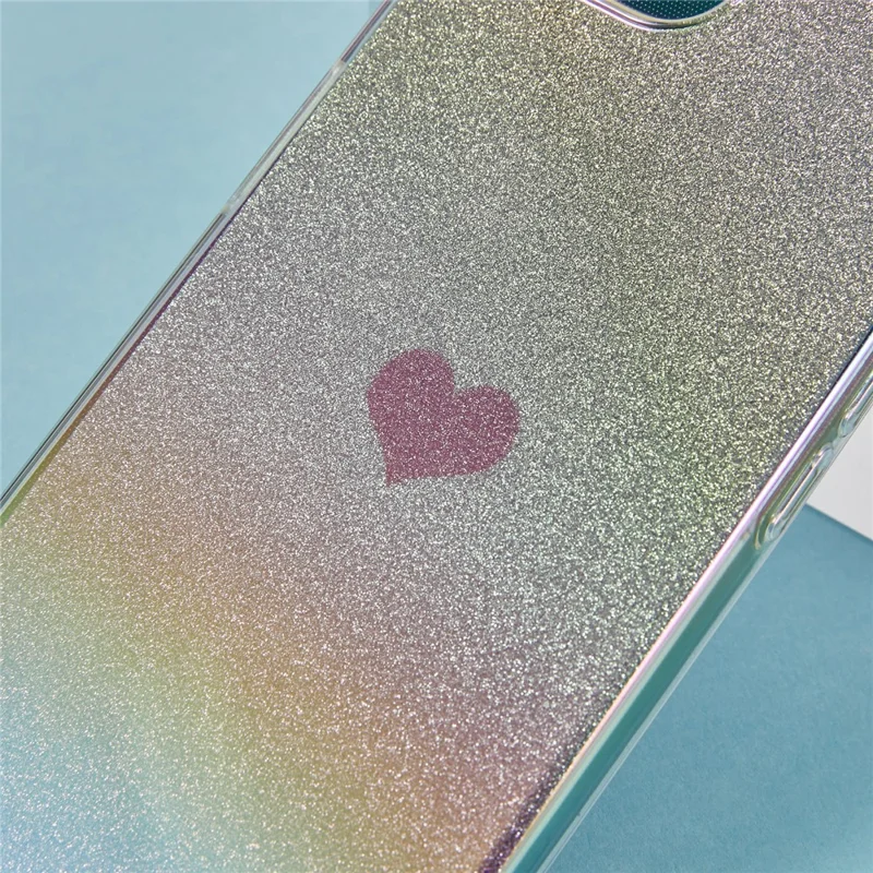 For iPhone 16e Case Heart Glitter Gradient TPU Phone Back Cover - Pink