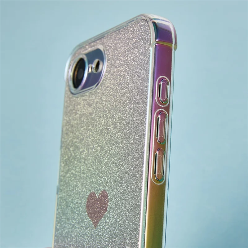 For iPhone 16e Case Heart Glitter Gradient TPU Phone Back Cover - Pink