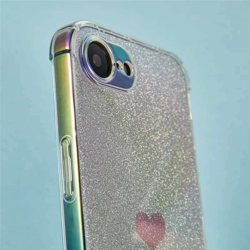 For iPhone 16e Case Heart Glitter Gradient TPU Phone Back Cover - Pink