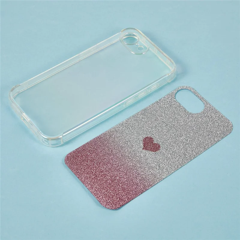 For iPhone 16e Case Heart Glitter Gradient TPU Phone Back Cover - Pink