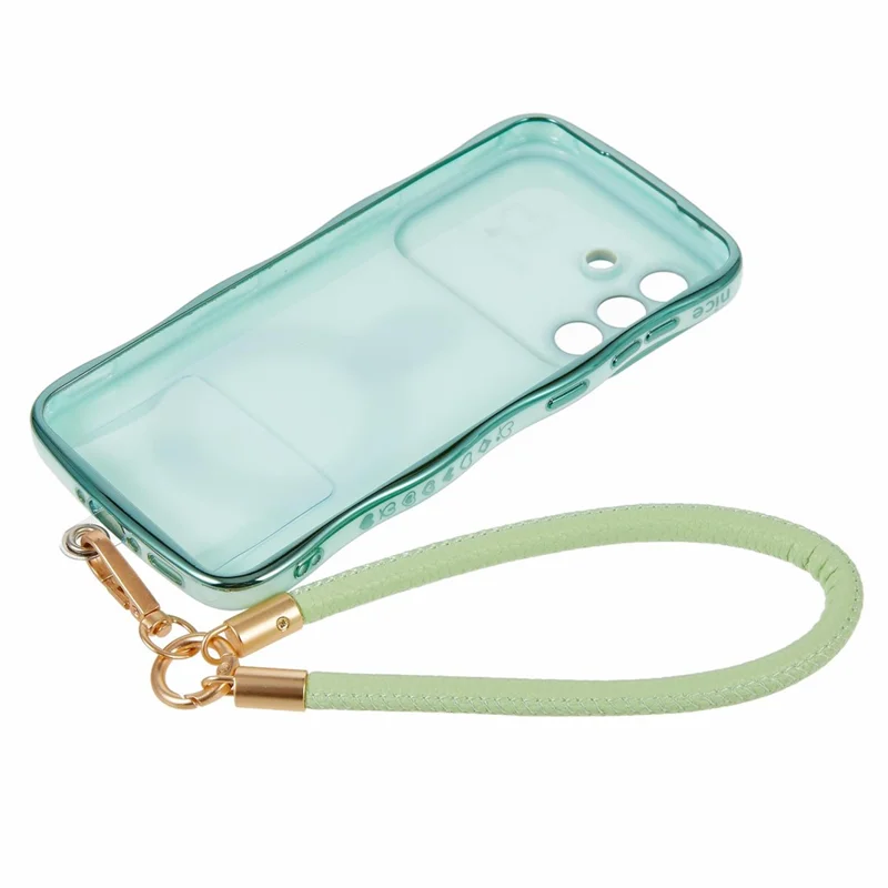 For Samsung Galaxy A56 5G  /  A36 5G Case Kickstand Electroplating Wave Frame Love Printing TPU Back Cover with Hand Strap - Green