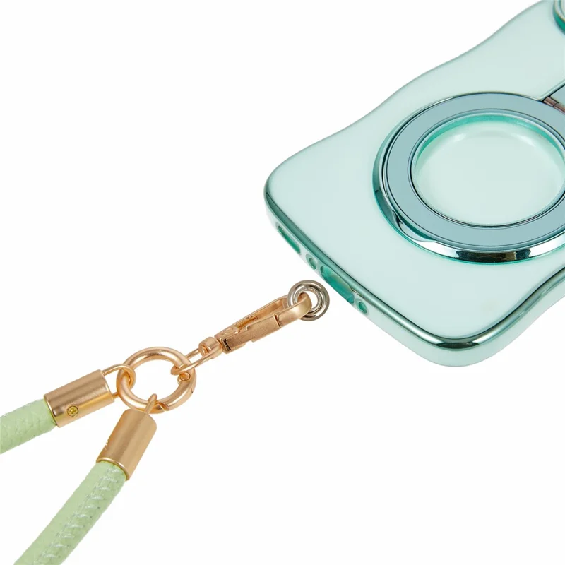 For Samsung Galaxy A56 5G  /  A36 5G Case Kickstand Electroplating Wave Frame Love Printing TPU Back Cover with Hand Strap - Green