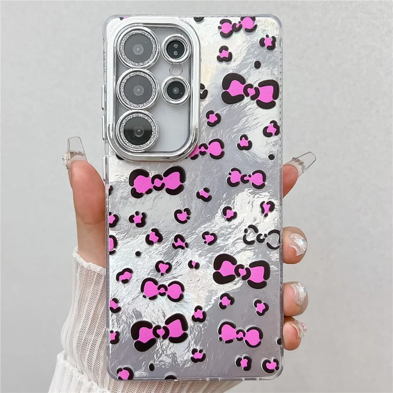 For Samsung Galaxy S24 Ultra Case Bowknot Pattern Design IMD PC + TPU Phone Back Cover with Glass Lens Film - BK5