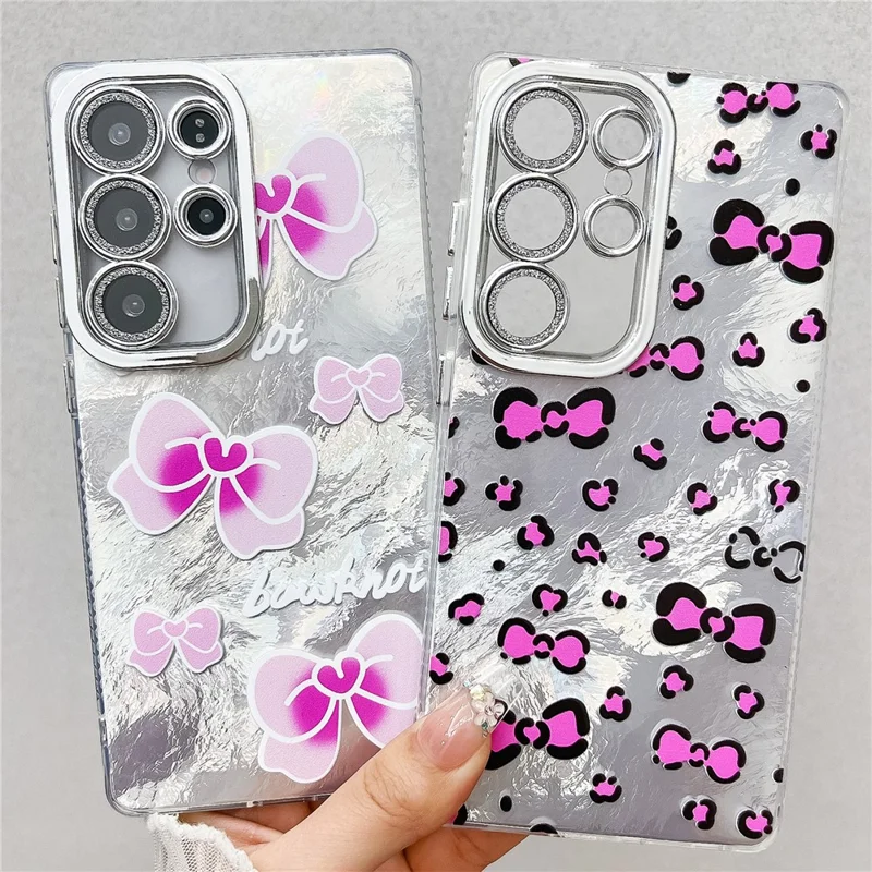 For Samsung Galaxy S24 Ultra Case Bowknot Pattern Design IMD PC + TPU Phone Back Cover with Glass Lens Film - BK5