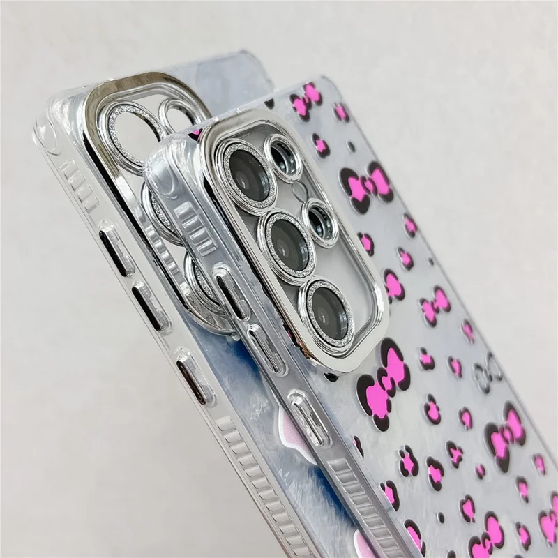 For Samsung Galaxy S24 Ultra Case Bowknot Pattern Design IMD PC + TPU Phone Back Cover with Glass Lens Film - BK5