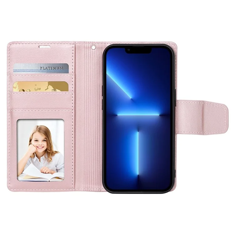 Série Hanman Miro2 Pour Iphone 13 Pro Max 6,7 Pouces Portefeuille Détachable Folio pu Leather Amovible Intérieur Magnétique Tpu Shell Stand de Téléphone Couvercle - or Rose