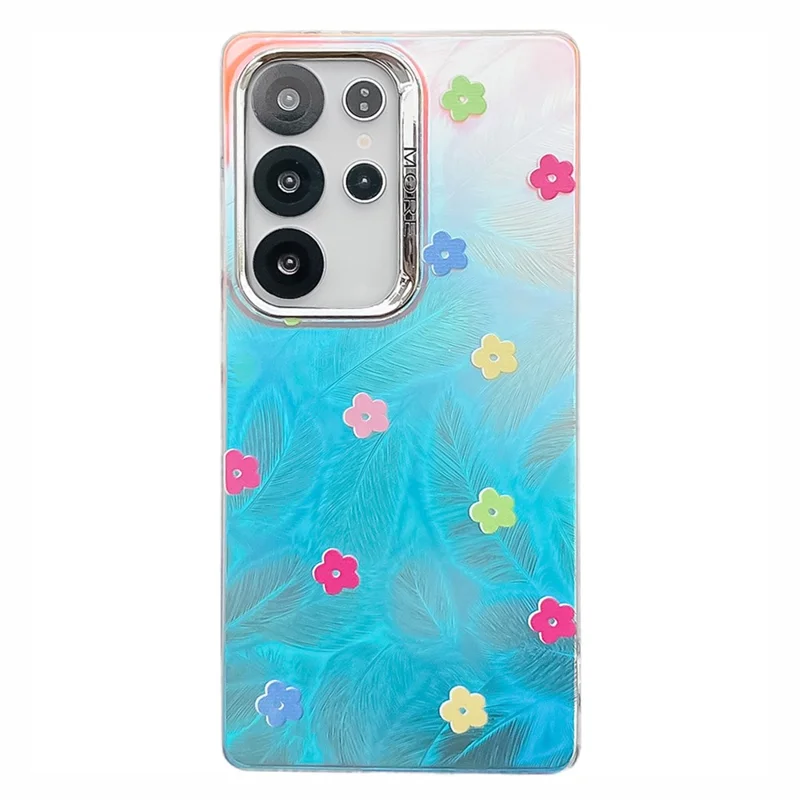 For Samsung Galaxy S25 Ultra Case Floral Pattern Electroplating Laser Texture TPU + PC Phone Back Cover - AF1