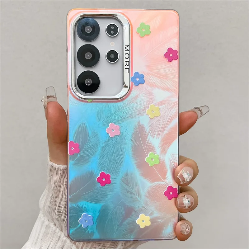 For Samsung Galaxy S25 Ultra Case Floral Pattern Electroplating Laser Texture TPU + PC Phone Back Cover - AF1