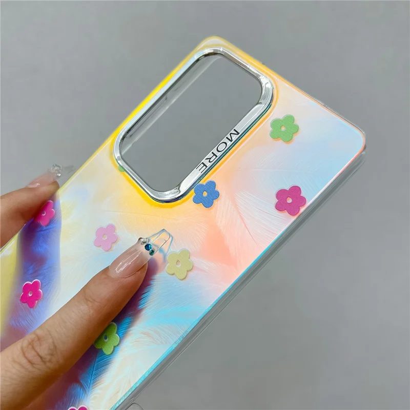 For Samsung Galaxy S25 Ultra Case Floral Pattern Electroplating Laser Texture TPU + PC Phone Back Cover - AF1