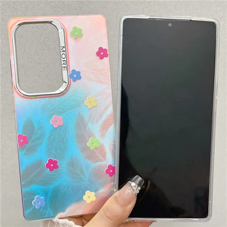 Чехол для Samsung Galaxy S24 Ultra с цветочным узором, электролазерной текстурой, TPU + PC задняя крышка телефона - AF1