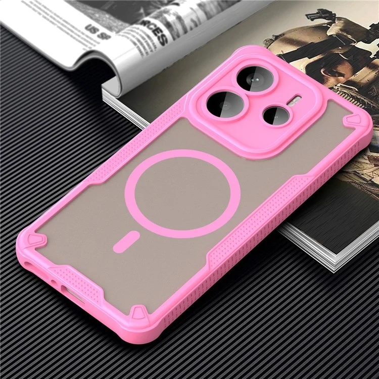 Bulk Purchasing For Xiaomi Redmi Note 14 5G Magnetic Case Drop Proof TPU + PC Phone Back Cover - Pink