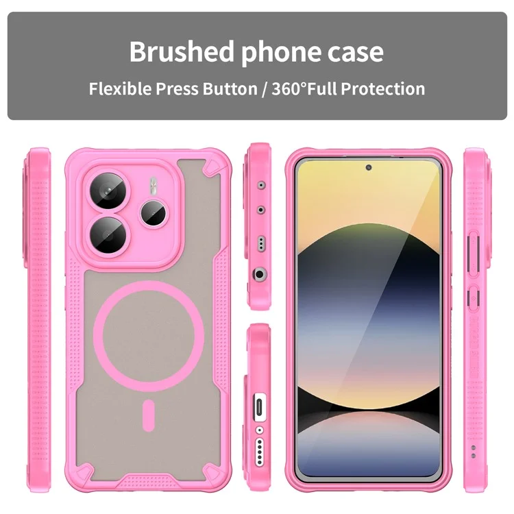 Bulk Purchasing For Xiaomi Redmi Note 14 5G Magnetic Case Drop Proof TPU + PC Phone Back Cover - Pink