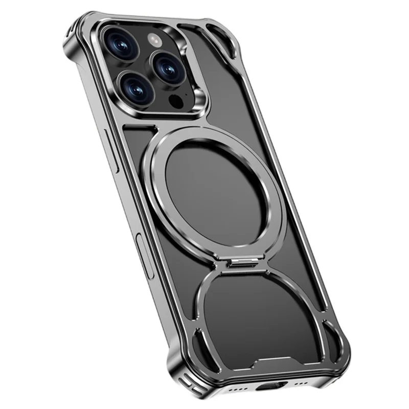 For iPhone 16 Pro Case Compatibel met MagSafe Stootvrije Aluminiumlegering Kickstand Telefoonhoes