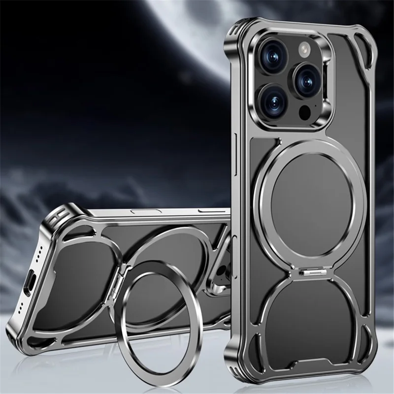 For iPhone 16 Pro Case Compatibel met MagSafe Stootvrije Aluminiumlegering Kickstand Telefoonhoes