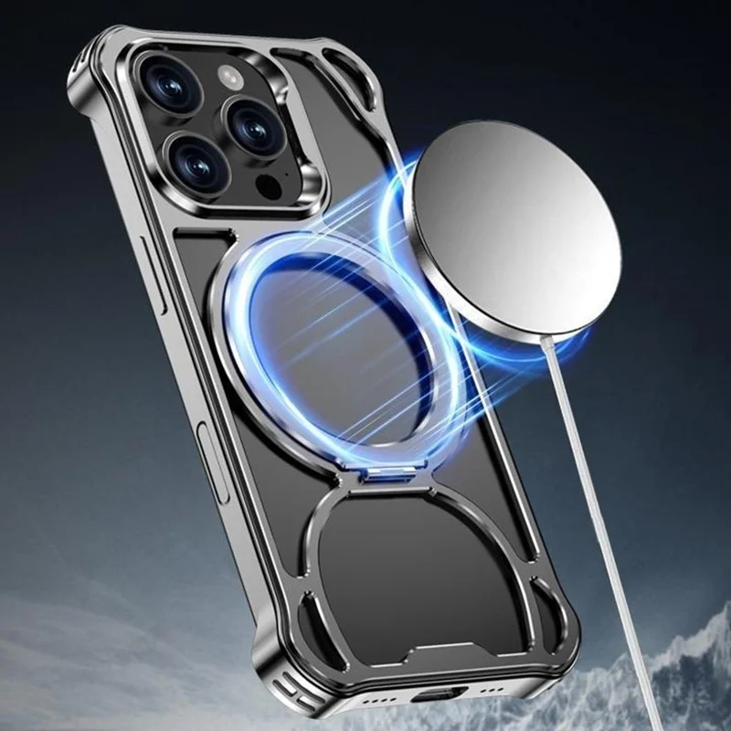 For iPhone 16 Pro Case Compatibel met MagSafe Stootvrije Aluminiumlegering Kickstand Telefoonhoes