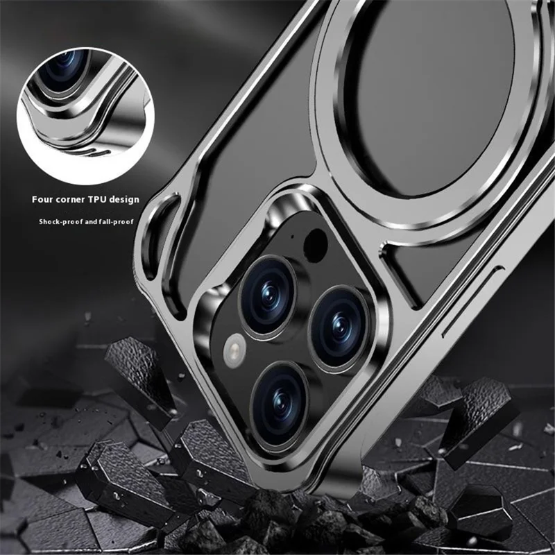 For iPhone 16 Pro Case Compatibel met MagSafe Stootvrije Aluminiumlegering Kickstand Telefoonhoes