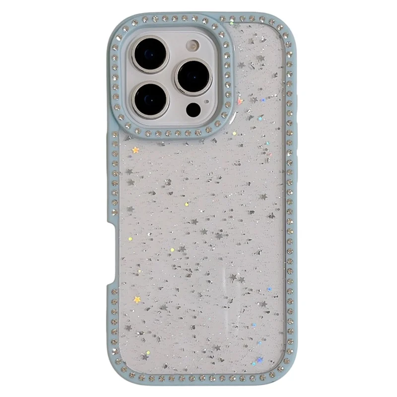 For iPhone 16 Pro Case Rhinestone Frame Star Glitter Epoxy Design TPU + PC Phone Cover - Blue