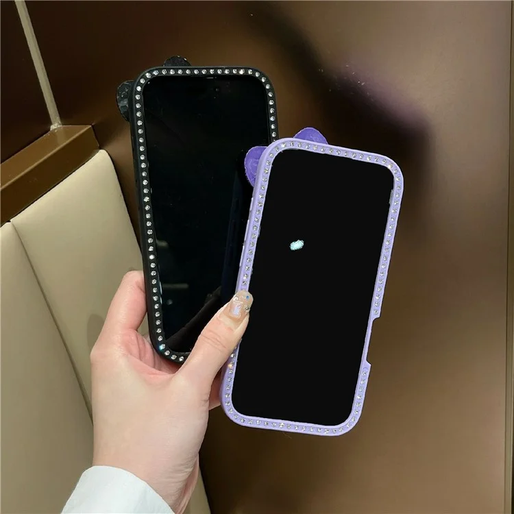 For iPhone 16 Case Star Epoxy Design TPU + PC Phone Cover with Rhinestones / Bow Tie Decor - Black