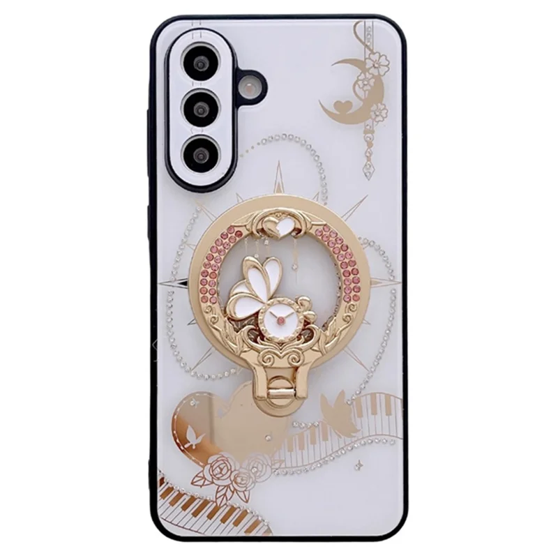 For Samsung Galaxy A36 5G Magnetic Case Kickstand TPU + PC Rhinestones Decor Phone Cover - White