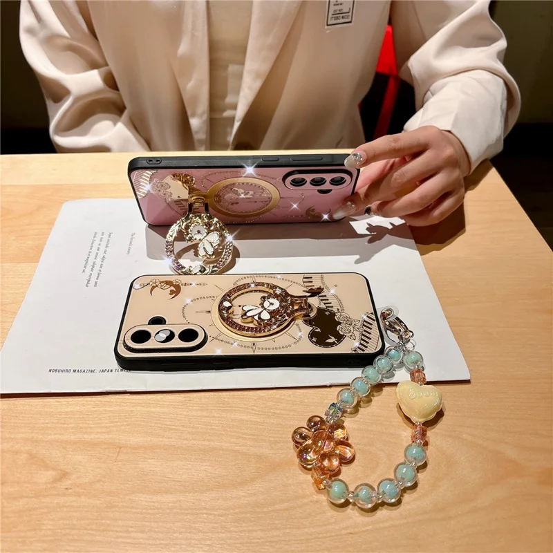 For Samsung Galaxy A36 5G Magnetic Case Kickstand TPU + PC Rhinestones Decor Phone Cover - White