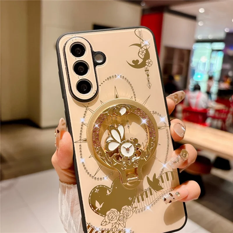 For Samsung Galaxy A36 5G Magnetic Case Kickstand TPU + PC Rhinestones Decor Phone Cover - White