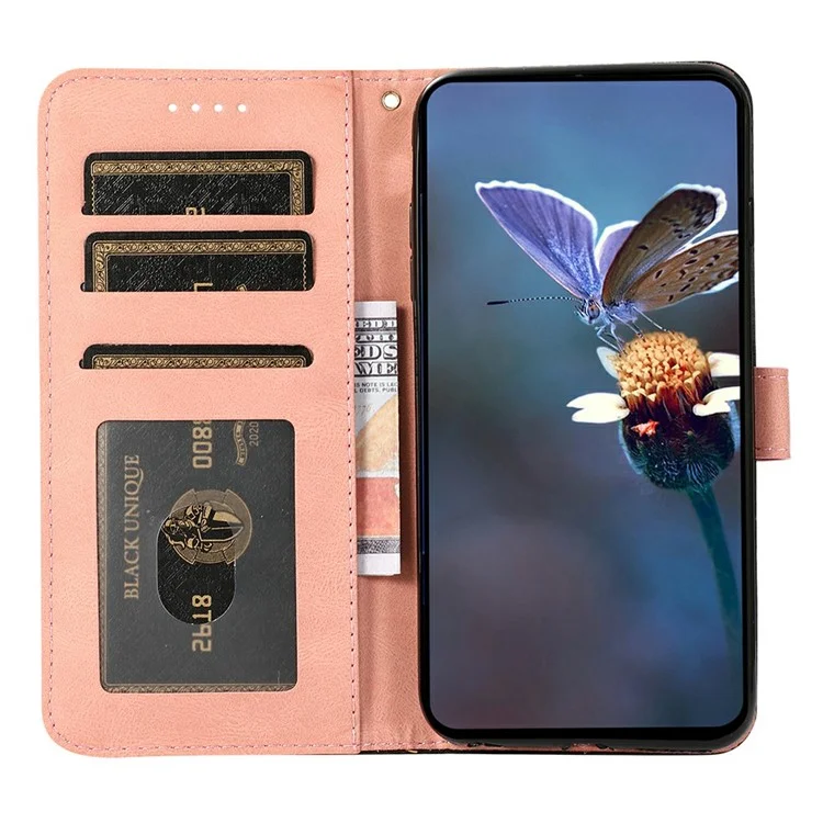 For Honor X9c 5G Case Color Splicing Wallet Stand Leather Phone Cover with Wrist Strap - Black / Rose Gold