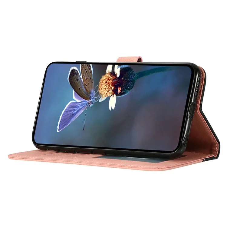 For Honor X9c 5G Case Color Splicing Wallet Stand Leather Phone Cover with Wrist Strap - Black / Rose Gold