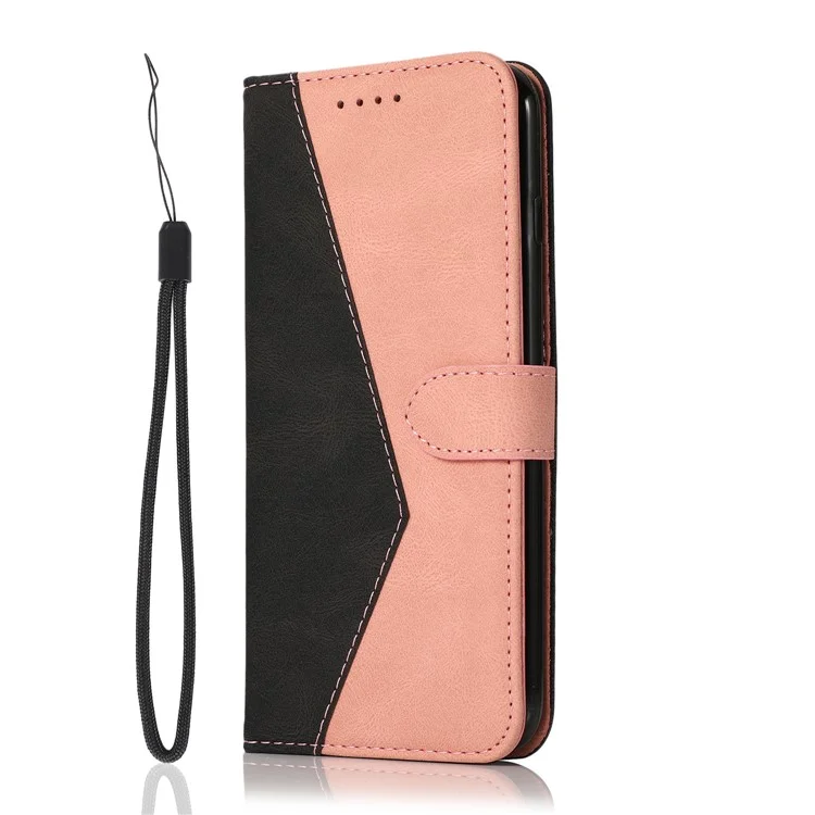 For Honor X9c 5G Case Color Splicing Wallet Stand Leather Phone Cover with Wrist Strap - Black / Rose Gold