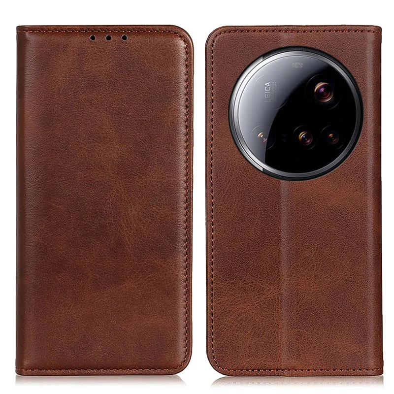 Чехол-книжка из натуральной кожи для Xiaomi 15 Ultra - Кофейный
