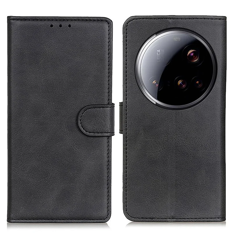 Voor Xiaomi 15 Ultra hoesje met koeienhuidstructuur Lederen portemonnee standaard telefoonhoes - Zwart