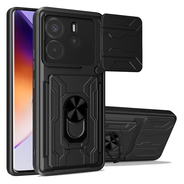 Cover per Xiaomi Redmi Note 14 4G (164,84 mm) - Custodia in PC + TPU con Supporto e Scorrevole Fotocamera - Nero