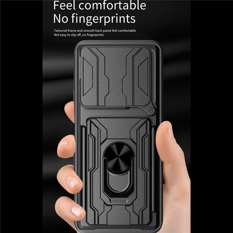 Cover per Xiaomi Redmi Note 14 4G (164,84 mm) - Custodia in PC + TPU con Supporto e Scorrevole Fotocamera - Nero