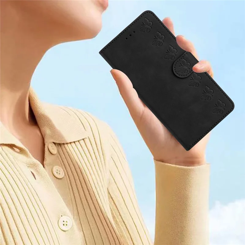 Voor Xiaomi Redmi Note 14 Pro 4G hoesje met vlinderprint Lederen portemonnee hoes - Zwart