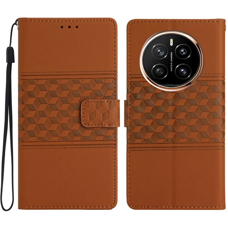 For Honor Magic7 Pro 5G Case Rhombus Leather Horizontal Flip Phone Cover - Brown